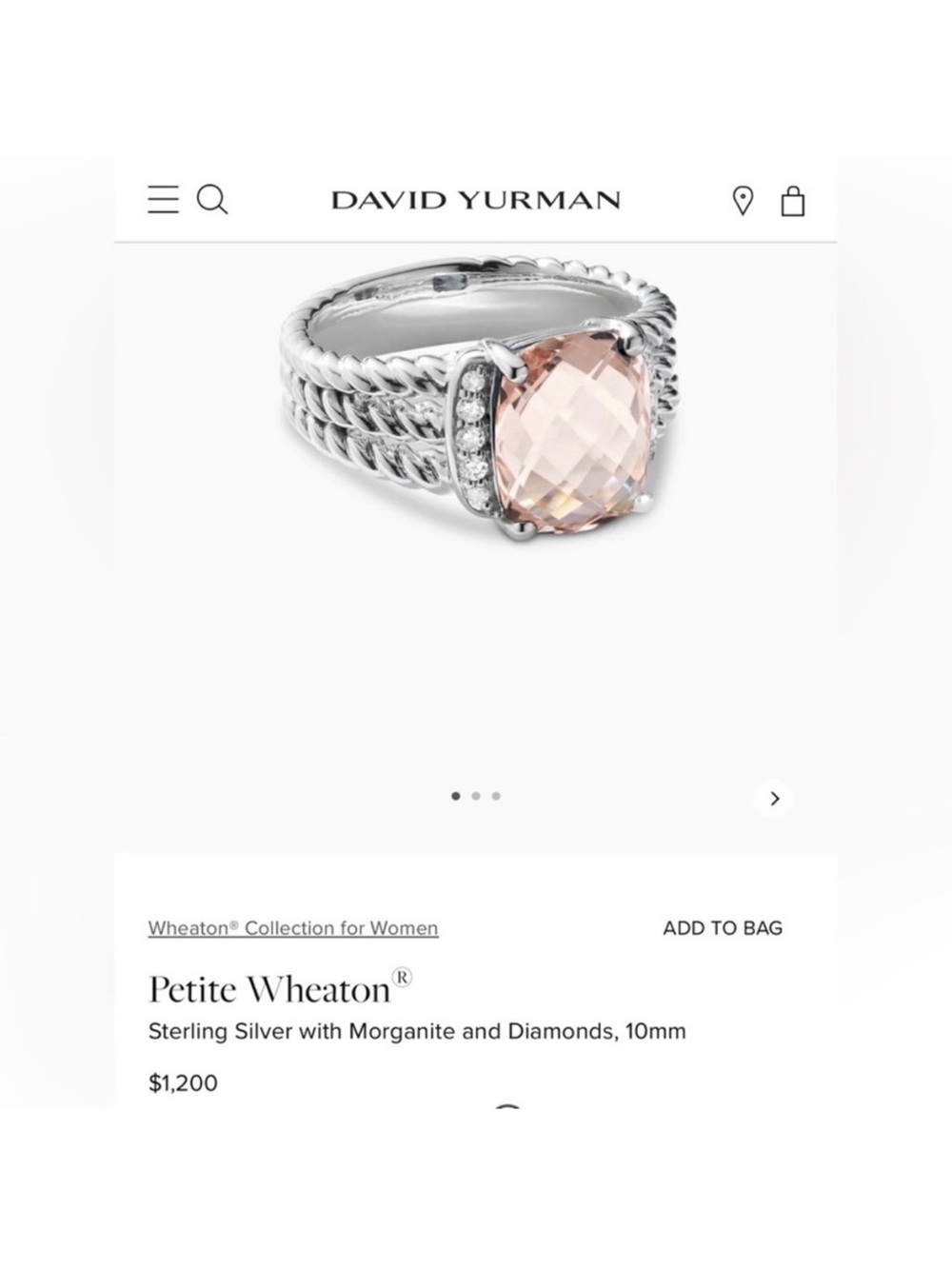 David Yurman Morganite and diamond petite Wheaton ring size 8.5 - Picture 2 of 11